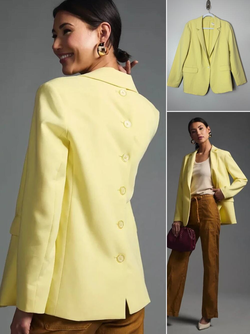 Anthropologie Blazer Jacket L Butter Yellow Back Buttons Office Business Casual